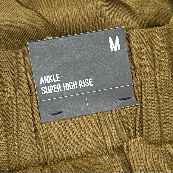 EXPRESS Dark Khaki Super High Rise Linen-Blend Paperbag Ankle Pant Size M - Picture 8 of 13